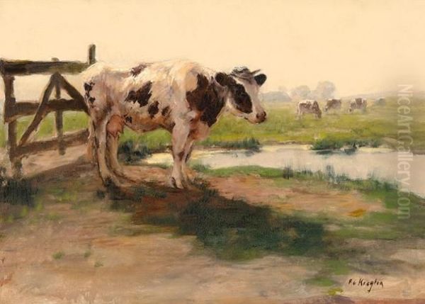 Cows In A Meadow Oil Painting by Fedor Van Kregten