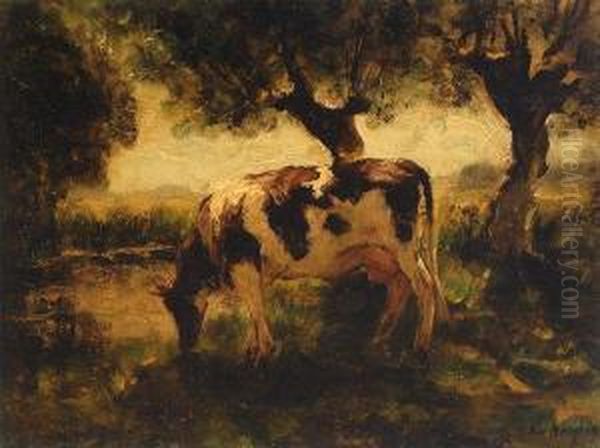 Cow By A Ditch Oil Painting by Fedor Van Kregten