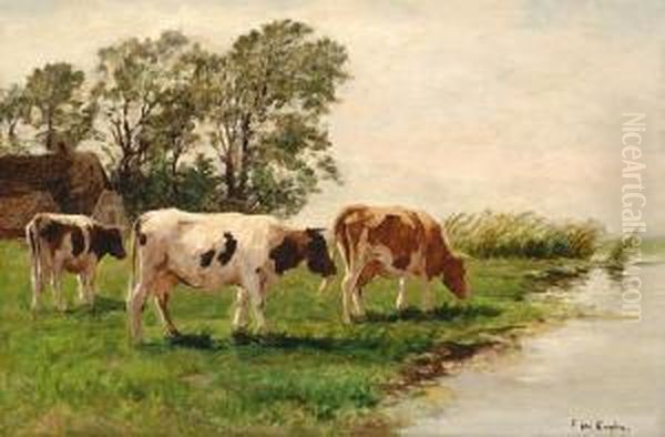 Cows By A Ditch Oil Painting by Fedor Van Kregten