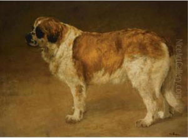 A Saint Bernard's Dog Oil Painting by Fedor Van Kregten