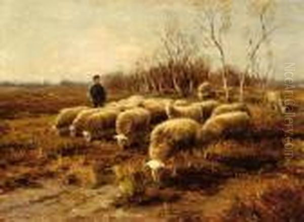 Shepherd With His Flock Oil Painting by Fedor Van Kregten