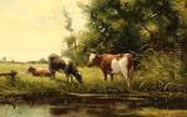 Cows In A Landscape Oil Painting by Fedor Van Kregten