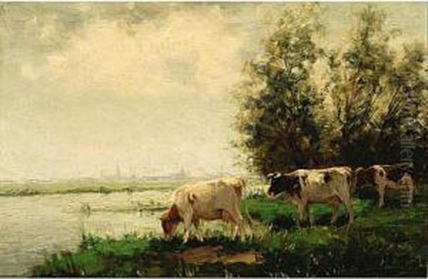 Cows In A Meadow Together With Another Work By The Same Artist Oil Painting by Fedor Van Kregten