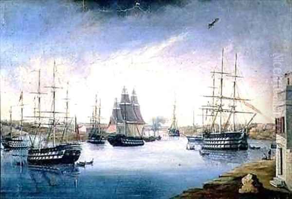 Puerto de Mahon with Ships Oil Painting by Joan Font