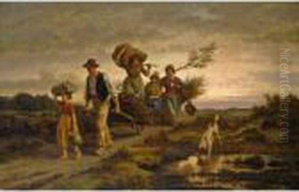 Returning From The Heather Harvest Oil Painting by Jean Louis van Kuyck