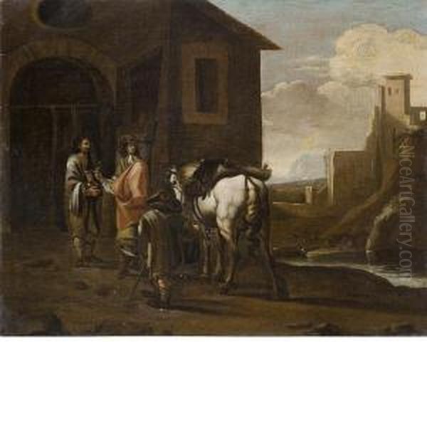 Sosta Di Un Cavaliere Allosteria Oil Painting by Pieter Van Laer (BAMBOCCIO)