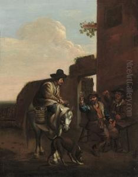 Peasants Outside A Tavern Oil Painting by Pieter Van Laer (BAMBOCCIO)