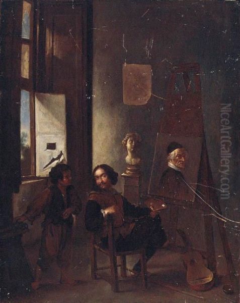 A Painter In His Studio Oil Painting by Pieter Van Laer (BAMBOCCIO)