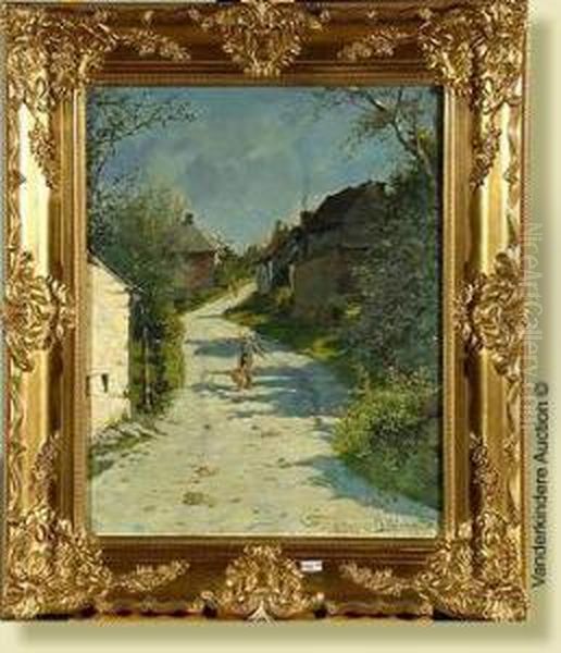 Chemin De Village Anime Oil Painting by Charles Joseph Van Landuyt