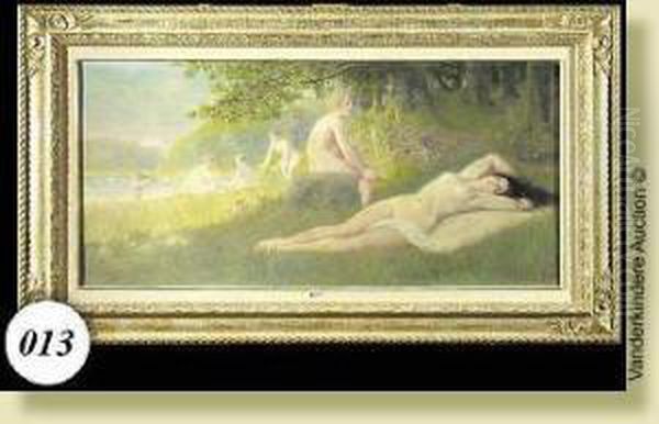 Les Baigneuses Au Bord Du Lac Oil Painting by Charles Joseph Van Landuyt