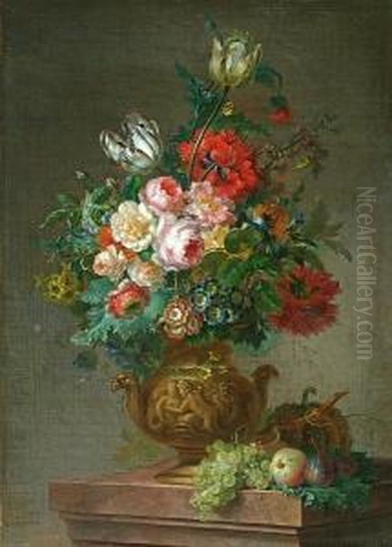 Still Life With Flowers And Fruit Oil Painting by Willem van Leen