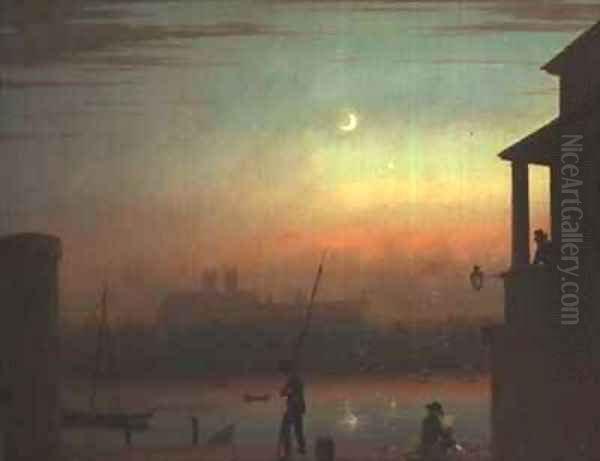 The Thames by Moonlight Oil Painting by Thales Fielding