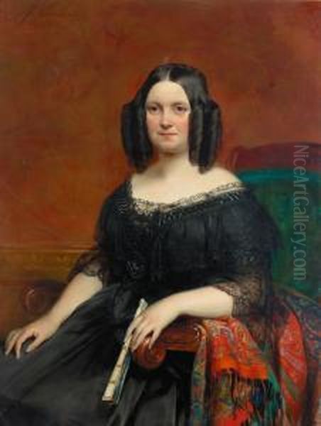 Portrat Einer Dame In Schwarzem Spitzenkleid. Oil Painting by Joseph Van Lerius