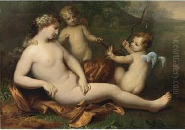 Two Putti Offering Venus A Symbol Of Fertility Oil Painting by Hendrick Van Limborch