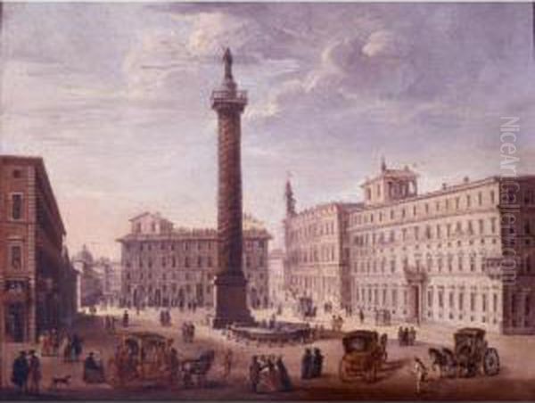 View Of The Piazza Colonna Oil Painting by Giacomo Van Lint