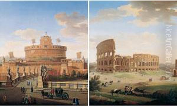 Rome, A View Of The Castel Sant'angelo Oil Painting by Giacomo Van Lint