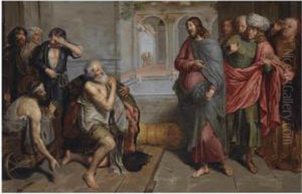 Christ Healing The Sick At Bethesda Oil Painting by Pieter van Lint