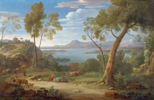 Southern Landscape With Herdsmen On A Path. Oil Painting by Pieter van Lint