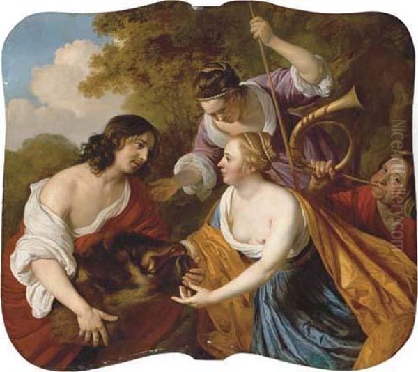 Meleager And Atalanta Oil Painting by Jacob van Loo