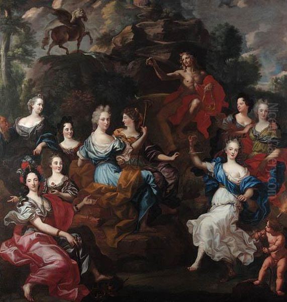 Apollo And The Nine Muses Oil Painting by Jacob van Loo