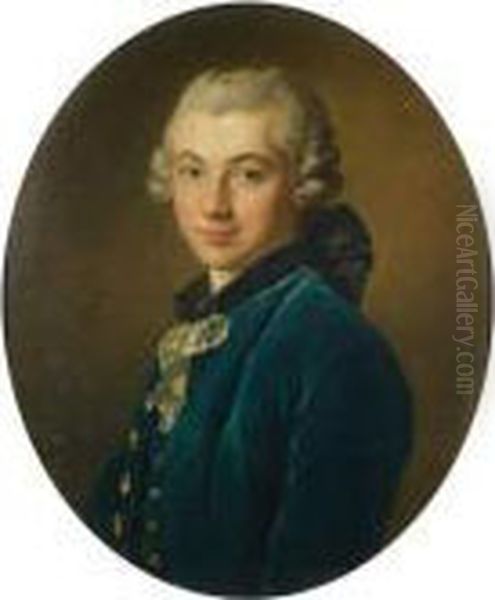 Portrait D'homme Au Gilet Bleu Oil Painting by Jean Baptiste van Loo