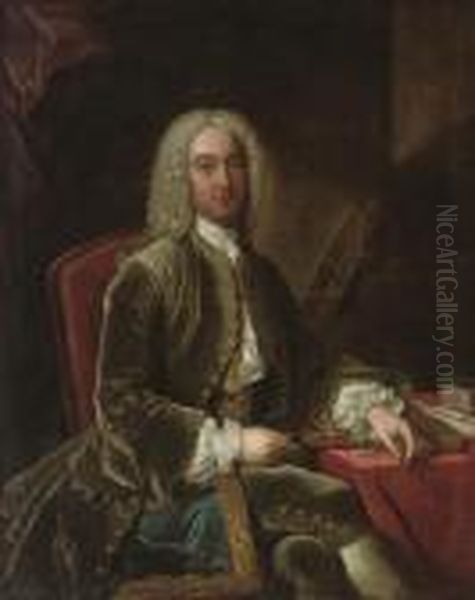 Portrait Of William Murray, 1st 
Earl Of Mansfield (1705-1793), Seated, Three-quarter-length, In A Green 
Velvet Coat, His Left Hand Resting On A Book Oil Painting by Jean Baptiste van Loo