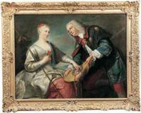 Une Bergere Courtisee Par Un Pelerin De Saint Jacques De Compostelle Oil Painting by Jean Baptiste van Loo