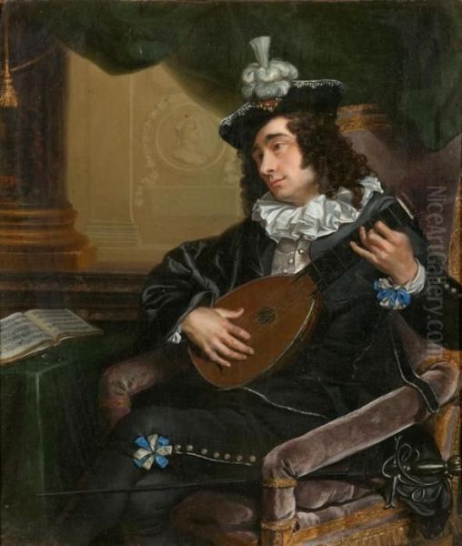 Pair Of Works: Portrait Of A Pair Of Musicians. Oil Painting by Louis-Michel Van Loo