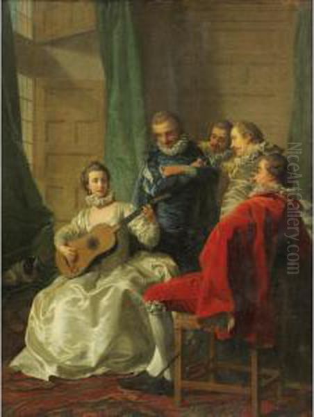 Une Espagnole Jouant De La Guitare Oil Painting by Louis-Michel Van Loo