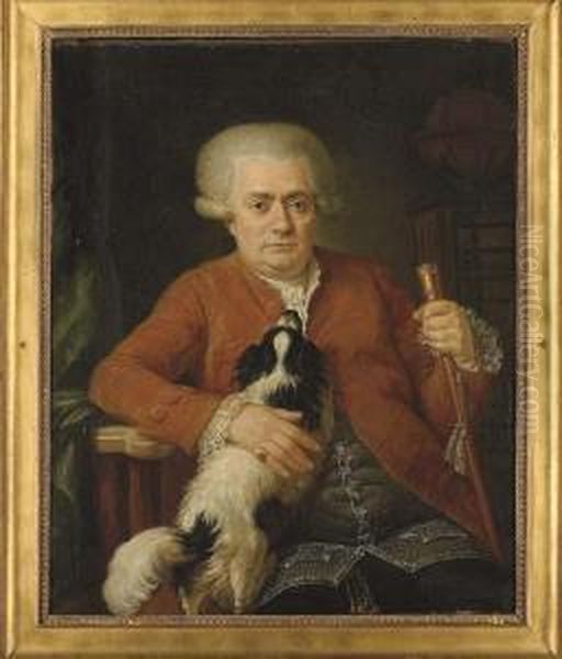 Portrait D'homme A L'epagneul Oil Painting by Louis-Michel Van Loo