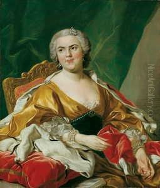 Werkstatt Bildnis Der Louise 
Elisabeth De Bourbon, Herzogin Von Parma . Ol Auf Leinwand, Auf 
Spanplatte Aufgezogen. H 91; B 78 Cm. Die Herzogin War Die Tochter Des 
Konigs Louis Xv. Von Frankr Oil Painting by Louis-Michel Van Loo