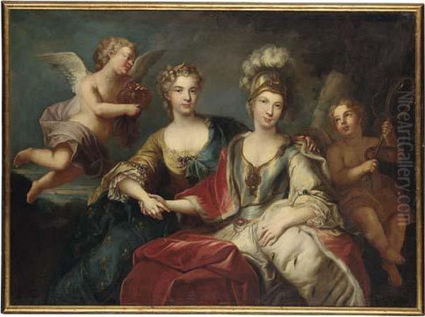 Allegorical Portrait Of Queen 
Marie Leczinska Of France (1703-1768)and Marie-josephe Of Saxony, 
Dauphine Of France (1731-1766) Oil Painting by Louis-Michel Van Loo