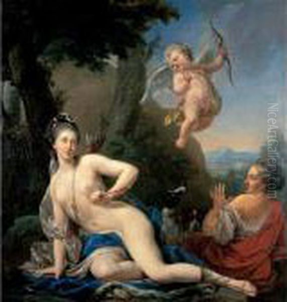 Allegorical Portrait Of A Lady As Diana Wounded By Cupid Oil Painting by Louis-Michel Van Loo