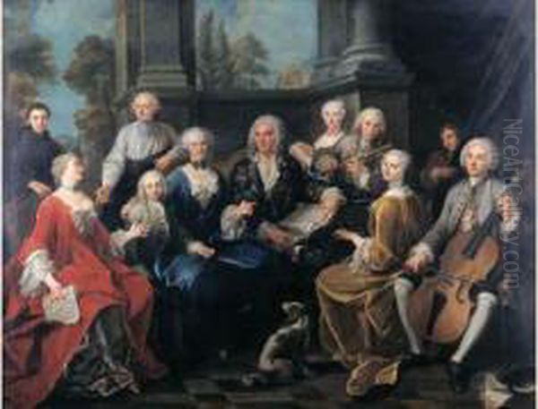 Une Famille De Musiciens Oil Painting by Louis-Michel Van Loo