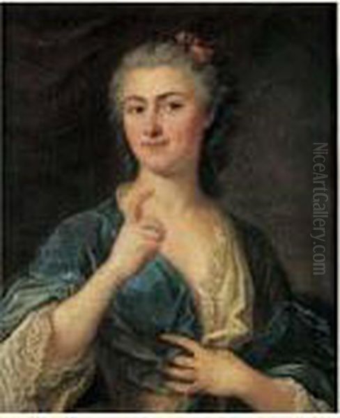 Portrait De Dame De Trois-quarts Au Noeud Rose Oil Painting by Louis-Michel Van Loo