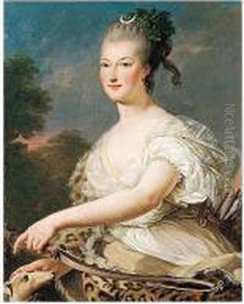 Portrait Of Lady, Half Length, In The Guise Of Diana Oil Painting by Louis-Michel Van Loo