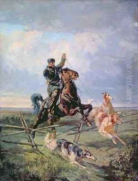 Huntsman with the Borzois Oil Painting by Rudolph Frenz