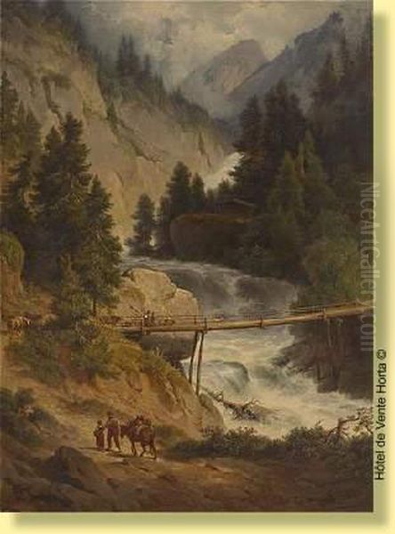 Le Passage Du Torrent Oil Painting by Gerard Jozef Adrian Van Luppen