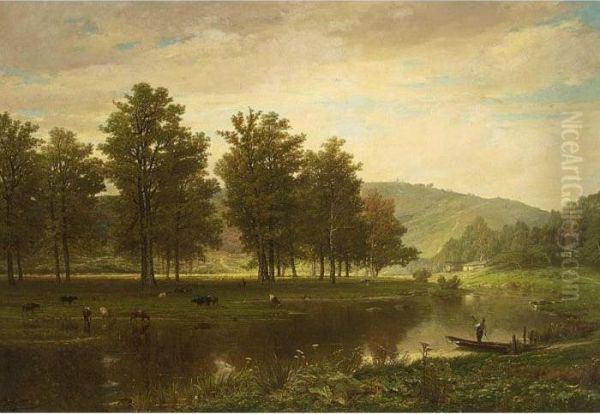 A Peaceful Summer Day Oil Painting by Gerard Jozef Adrian Van Luppen