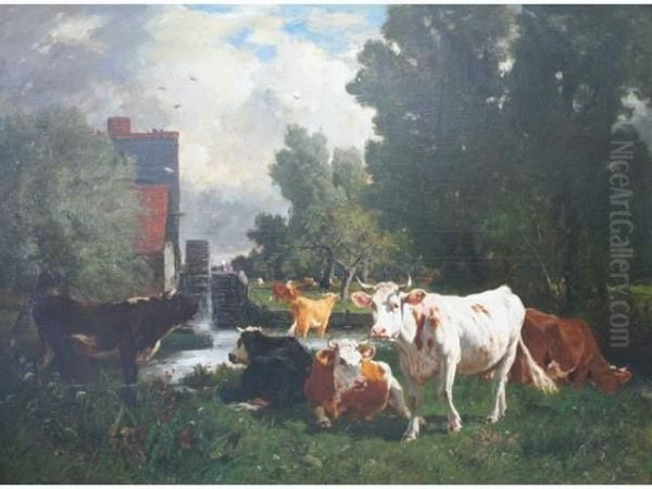 Paysage Bucolique Aumoulin Oil Painting by Emile van Marcke de Lummen