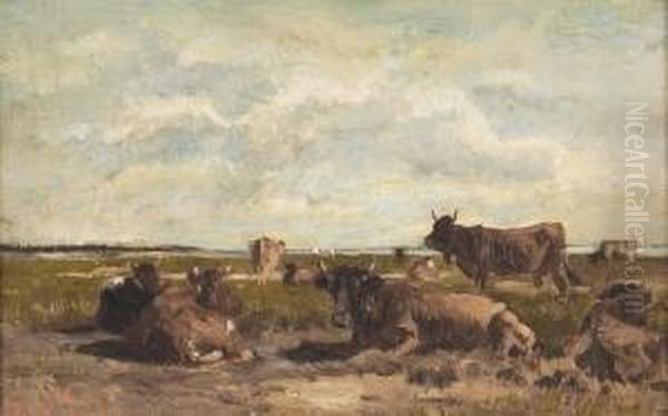 Kuhe Auf Einer Weide Im Sommer. Oil Painting by Emile van Marcke de Lummen