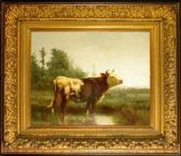 Cattle Watering At A Stream Oil Painting by Emile van Marcke de Lummen