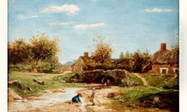 Paysage Aux Enfants Oil Painting by Emile van Marcke de Lummen