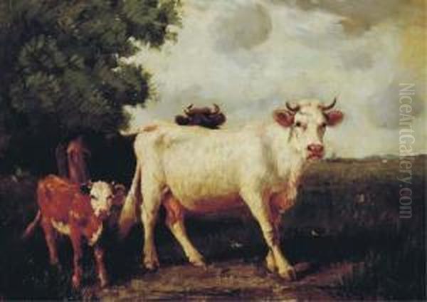 Cattle In A Pasture Oil Painting by Emile van Marcke de Lummen