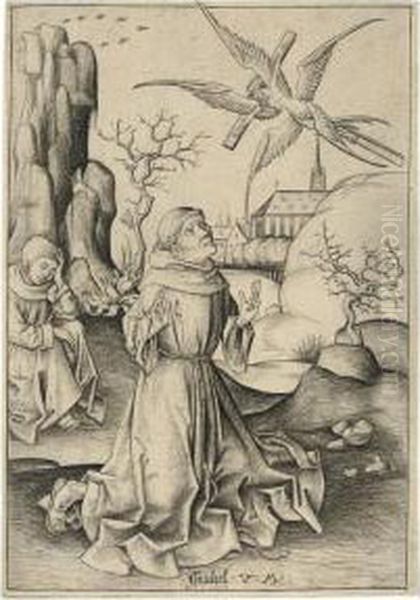 Saint Francis Receiving The Stigmata Oil Painting by Israhel Van Meckenem