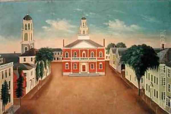 Fireboard depicting a View of Court House Square Salem Oil Painting by George Washington Felt