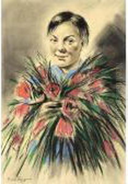 A Boy With A Bouquet Of Flowers Oil Painting by Han Van Meegeren