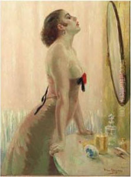 Lady In Front Of A Mirror Oil Painting by Han Van Meegeren