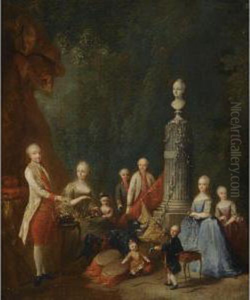 Portrait Of A Noble Family In A Garden Oil Painting by Ircle Of Martin Van Mytens