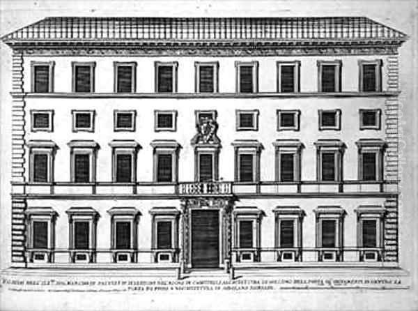 View of the facade of Palazzo Marchese Oil Painting by Giovanni Battista Falda